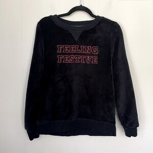 Wondershop Fuzzy “Feeling Festive” Crewneck Sweatshirt Top ~ Black ~ Size Small